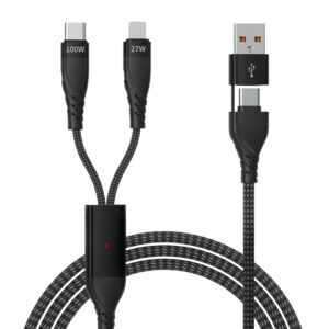 ACCL-301-NB usb-a to c-lightning dual-head 100w 27w charging cable black