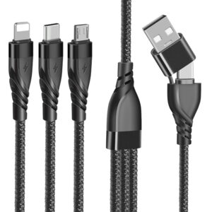 ACCLM-302-NB01 3-in-1 usb-a to c-lightning-micro nylon charging cable black