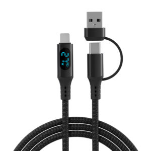ACL-201-DNB 2-in-2 usb a-c to c-lightning digital display nylon cable black